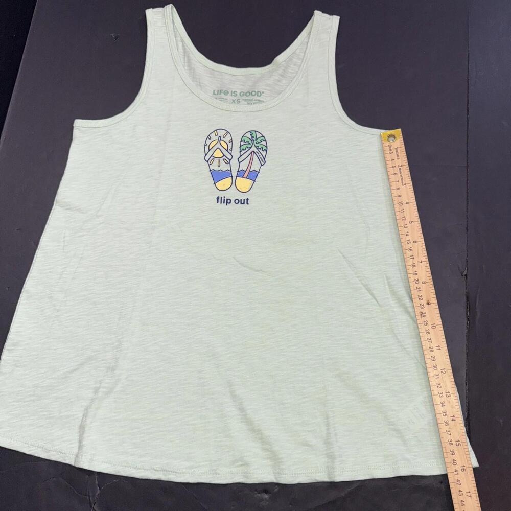 Life Is Good Blue Cotton Tank Top Flip Out Flop Graphic Tee Beach Outdoors XS‎ - Picture 7 of 14